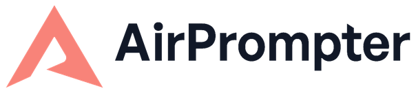 Approved AirPrompter lockup with coral mark and deep navy wordmark.