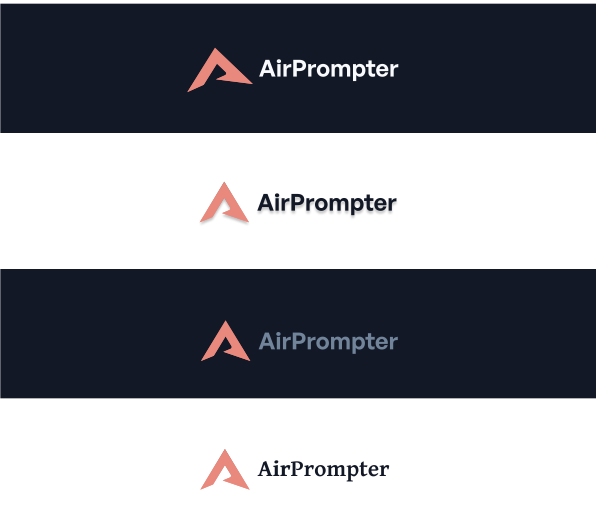 Incorrect AirPrompter logo examples showing distorted, filtered, off-palette, and wrong-font logo treatments.
